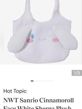 Sanrio Cinnamoroll White Plush Sherpa Tote with Blue and Pink Accents